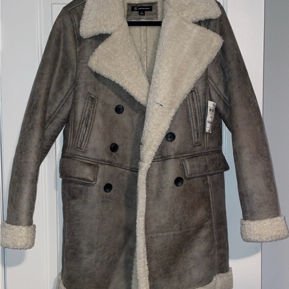 INC International Concepts Men's Gray and Cream Pea Coat